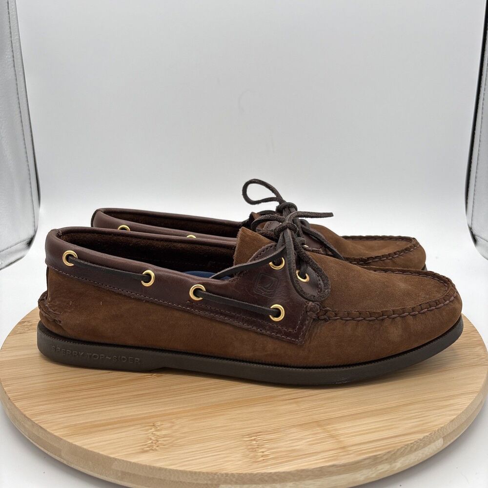 Sperry Top-Sider Boat Shoes Mens 10 Brown Suedew Leather Moc Casual Lace Up
